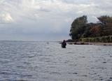 Nächsten Spot angesteuert. Schön den Wind von links, leicht getrübtes Wasser, etwas Welle, das gefiel uns beiden richtig gut. Es gab aber nur ein paar Zupfer. Komisch, hatten wir uns doch gerade hier wesent-lich mehr versprochen. So ging es nach zwei Stunden nochmal ein Stückchen weiter....